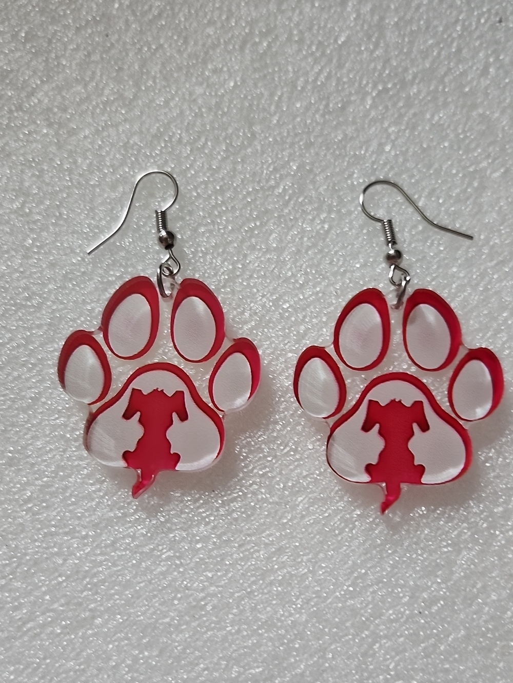 Hand Crafted Red Paw & Dog Silhouette Acrylic Dangle Earrings